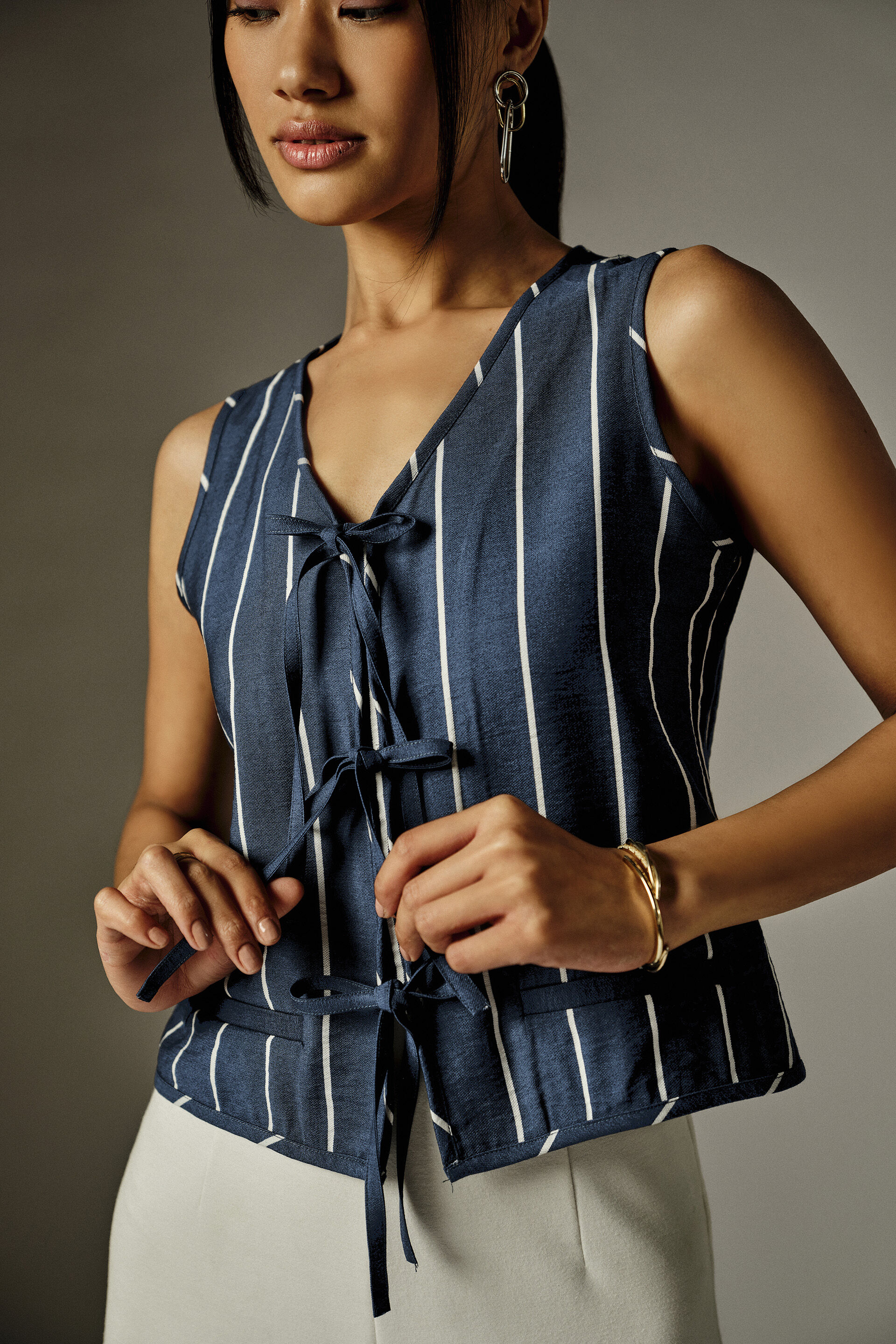 Rona Navy Striped Top, Navy Blue, image 3